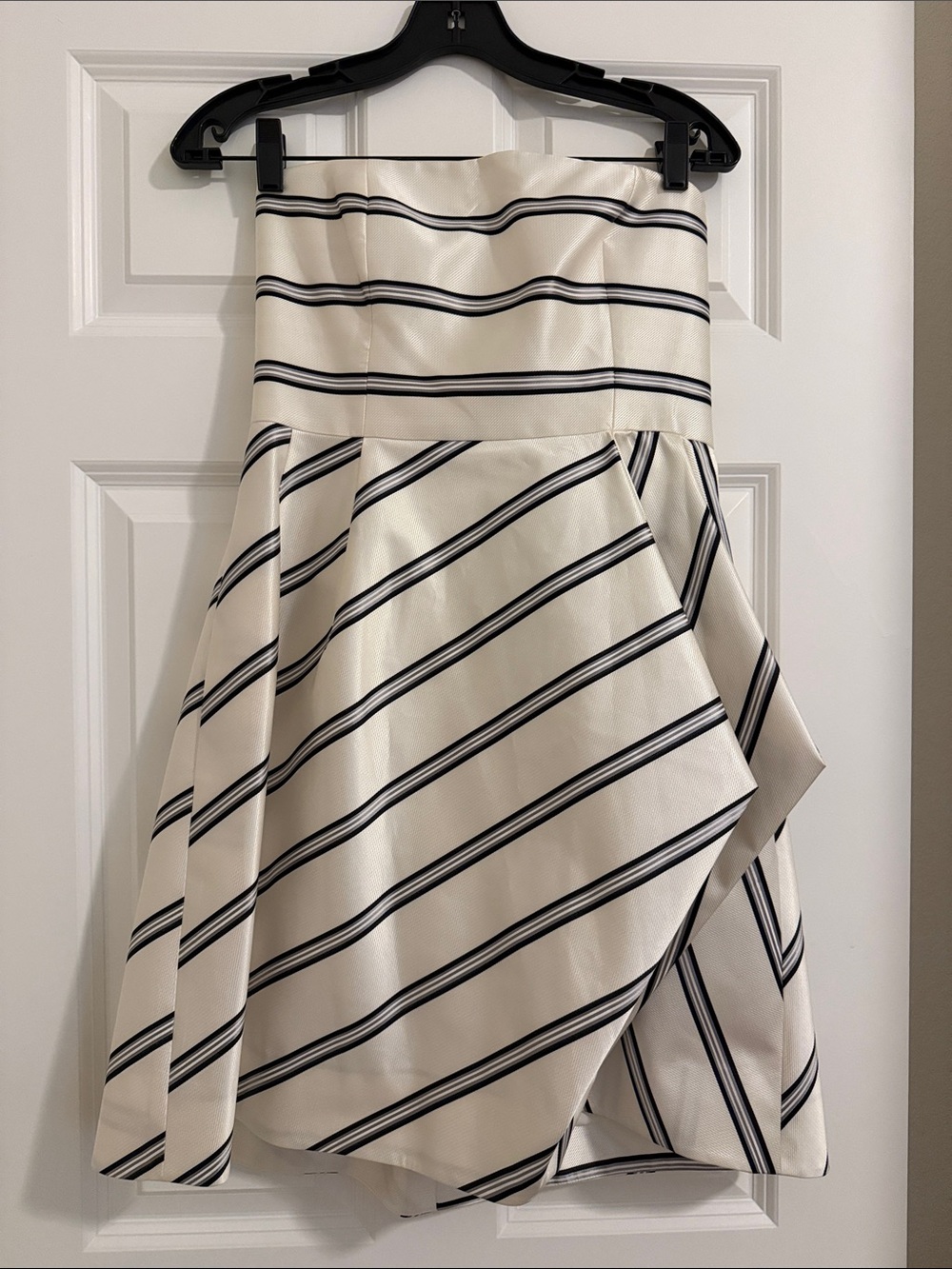 Striped Ivory Strapless A-Line Dress